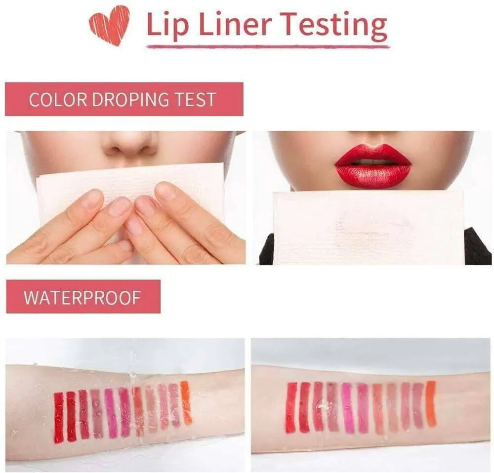 12Pcs Women Waterproof Lipstick Long Lasting Matte Lip Liner Pencil Lip Pen Set