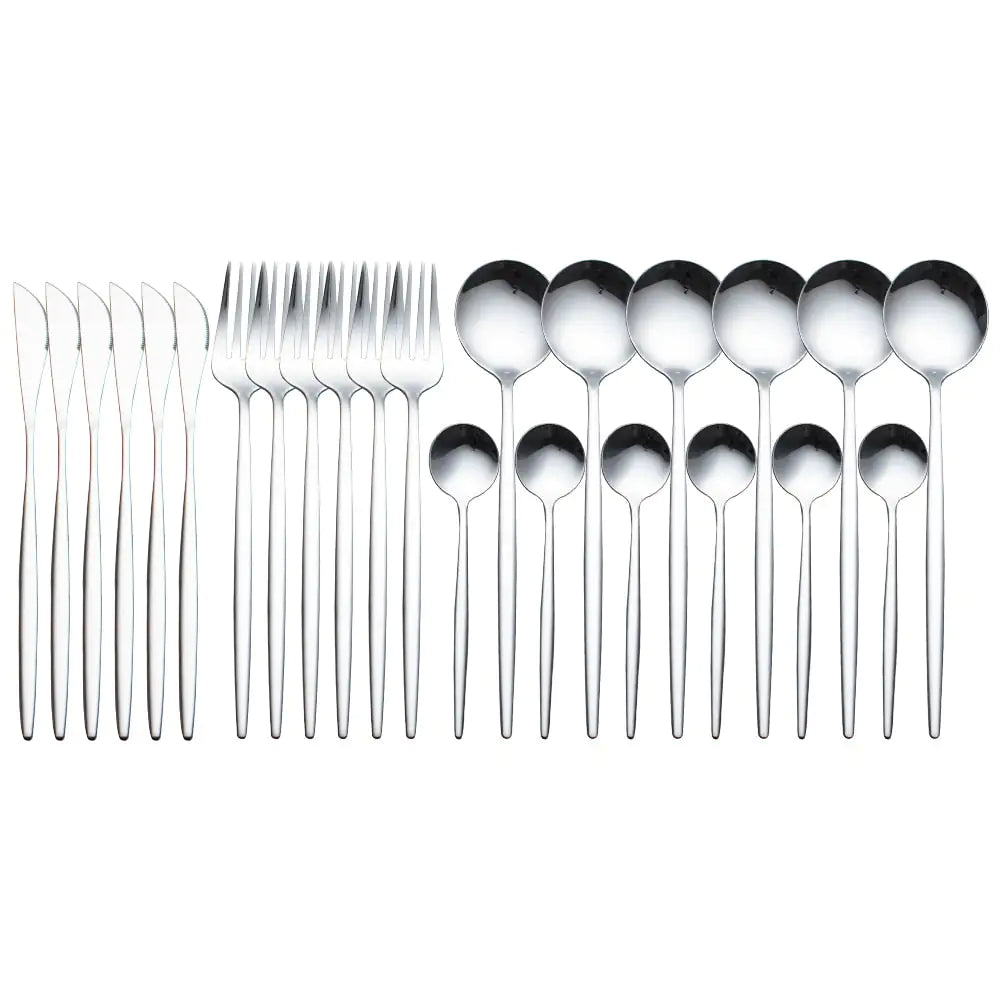 24pcs Gold Dinnerware Set Stainless Steel Tableware Set Knife Fork Spoon Luxury Cutlery Set Gift Box Flatware Dishwasher Safe