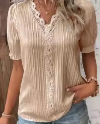 Lace-Trimmed Princess Sleeve Blouse