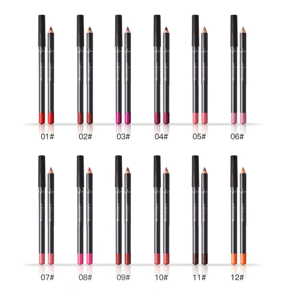 12Pcs Women Waterproof Lipstick Long Lasting Matte Lip Liner Pencil Lip Pen Set