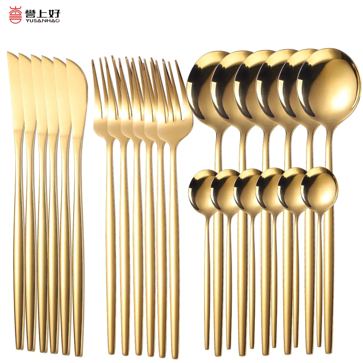 24pcs Gold Dinnerware Set Stainless Steel Tableware Set Knife Fork Spoon Luxury Cutlery Set Gift Box Flatware Dishwasher Safe