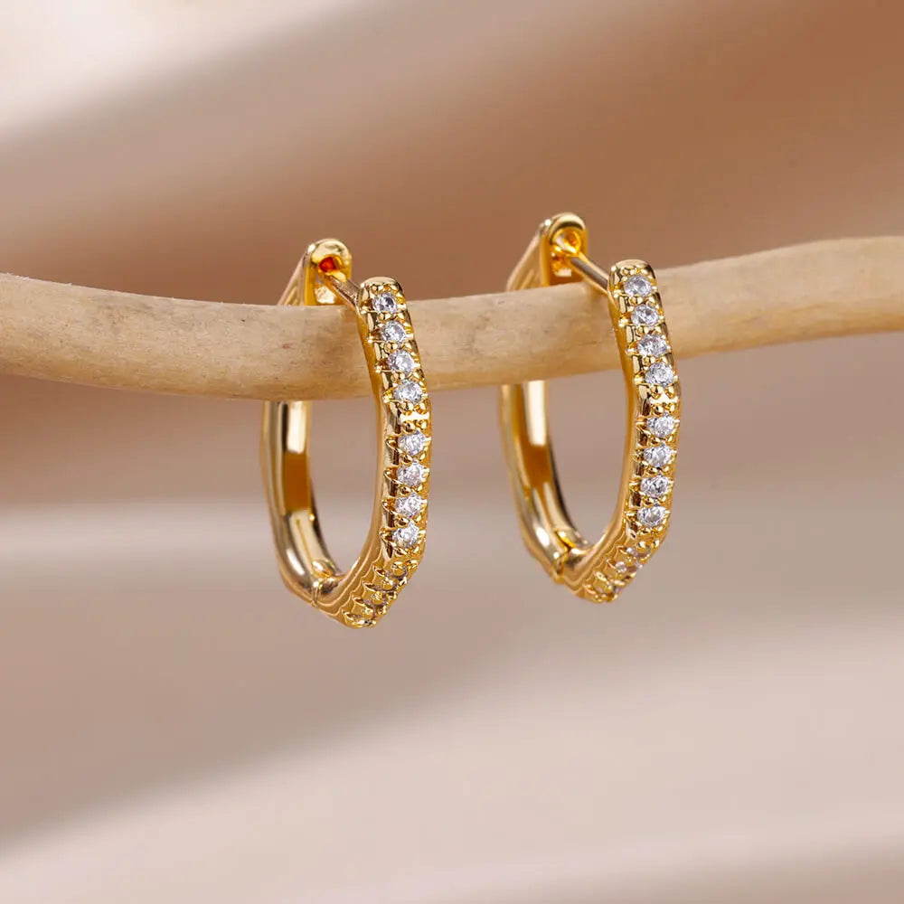 Heart Stainless Steel Earrings for Women Zircon Gold Color Hoop Earring Aesthetic Waterproof Ear Piercing Jewelry Accessories